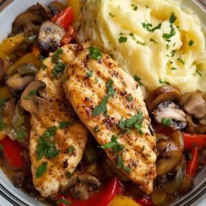 Chicken Philadelphia with Mashed Potatoes