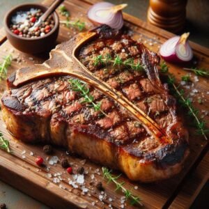 T bone Steak with Veggies and French fries