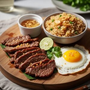 Korean Beef Steak with Poached egg and Fried rice